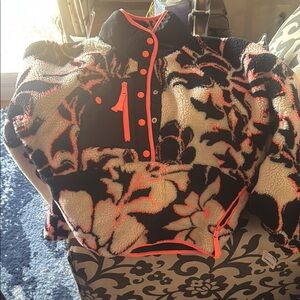 Floral Fleece Pullover with Neon Accents